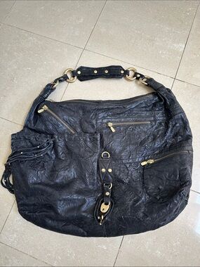 Large Black Shoulder Bag with Gold Hardware